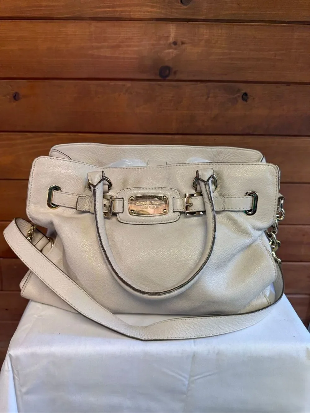 Michael Kors East West Hamilton Tote/Shoulder Vanilla /Cream pebbled